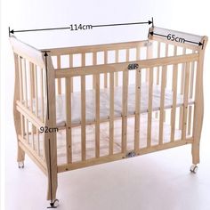 a baby crib is shown with measurements for the bed