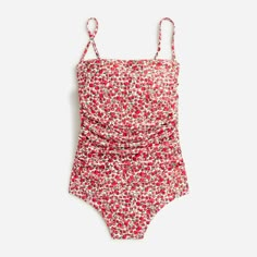 J.Crew: Ruched Bandeau One-piece Swimsuit In Liberty® Eliza's Red Fabric For Women Women’s One Piece Swimsuit, Modest Bathing Suit, Swimsuit Inspo, Modest Swim, Baby Swimsuit, Swimsuit Edition, Bandeau One Piece Swimsuit, Summer Things, Vintage Swimsuits