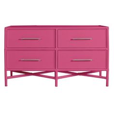 a pink dresser sitting on top of a white floor