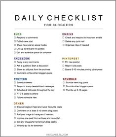 the daily checklist for bloggers is shown in black and white with red accents