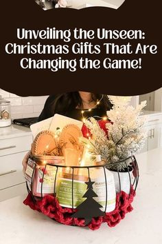 a woman holding a basket full of christmas gifts with the words unveiling the unseen christmas gifts that are changing the game