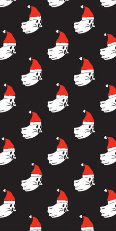 a black background with white and red hats on it's sides, all over