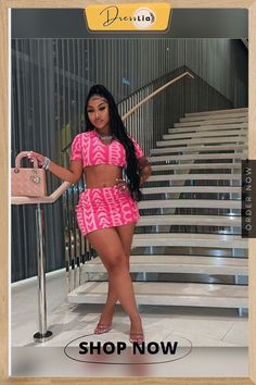 Printing Short Sleeve Crop Tops Mini Skirt 2 Pcs Sets Summer Two-piece Mini Skirt Set, Chic Pink Mini Skirt Set, Fitted Pink Two-piece Skirt Set, Spring Two-piece Mini Skirt Set, Pink Two-piece Mini Skirt, Long Legged Girls, Mini Skirt, Short Sleeve Cropped Top, Cute Everyday Outfits