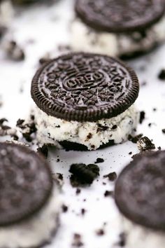 oreo cookies and ice cream are on the table