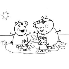 pepo and her two babies are playing in the water coloring pages for kids to color