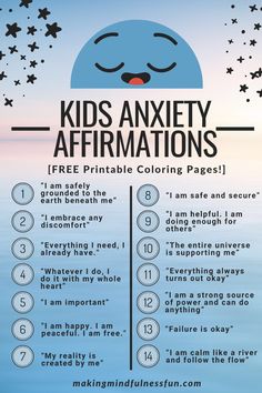 the poster for kids's activity affirmations