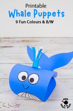 printable whale puppets for kids to make with paper and colored pencils on the table