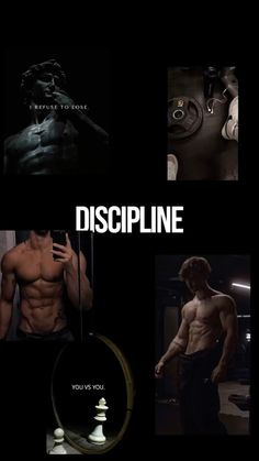 the movie poster for discipline is shown in black and white, with images of men's torsos