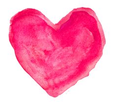 a pink heart painted with watercolors on a white background