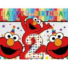 an image of two elmo characters celebrating 2nd birthday with the number 2 on it