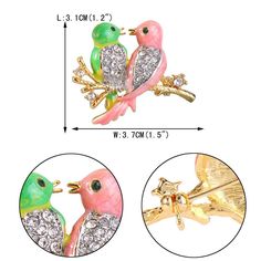 EVER FAITH Womens Crystal Pink w/ Green Enamel Sweet Couple Birds Brooch Pin Clear GoldTone -- You can find out more details at the link of the image. (This is an affiliate link) #broochesandpins Couple Birds, Bird Brooch, Sweet Couple, Green Enamel, Shoes Jewelry, Brooch Pin, Fashion Branding, Gold Tones