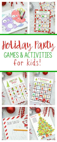 Christmas Party Games for Kids-These printable holiday games are perfect for a party! Bingo, coloring pages, don't eat pete, I Spy, a letter to Santa and more! Print and play now! #christmas #christmasgames #christmasparty Christmas Bingo For Kids, Winter Party Games, Easy Holiday Party, Christmas Party Games For Kids, Diy Kids Party, Party Games For Kids, School Christmas Party, Diy Christmas Party, Games Christmas