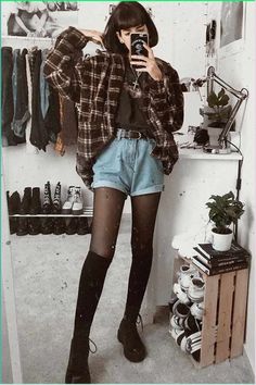 Flannel Fall Outfits, Flannel Outfits Fall, Flannel Outfits Men, Pakaian Hipster, Rok Midi, Moda Grunge, Sandal Tali, Angela Simmons, Fest Outfits