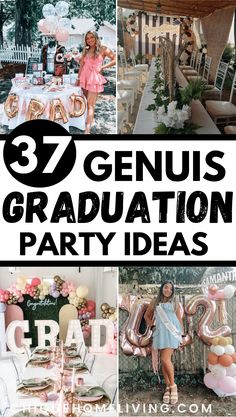 a collage of photos with the words genius graduation party ideas