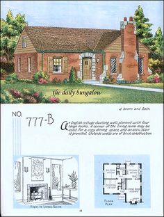 an old brick house with two story windows and one floor plan is shown in the catalog