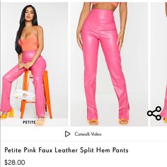 Brand New / With Tags Pink Leather Pants Outfit, Pink Leather Pants, Leather Pants Outfit, Faux Leather Pants, Pink Leather, Pants Outfit, Pant Jumpsuit, Leather Pants, Hot Pink