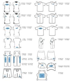 the instructions for how to wear shorts and t - shirts in different styles, sizes and colors