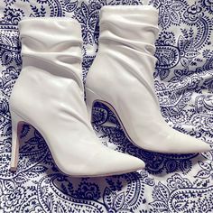 Jessica Simpson White Bootie Brand New. Never Worn. No Box Leather Upper/Synthetic Lining And Sole. 4 Inch Heel Pointed Toe Back Zipper (Easy Slide In For Foot) Slouch Look Super Cute With Jeans. Dress Up Or Down Elegant High Ankle Synthetic Boots, Elegant White Faux Leather Heeled Boots, White Booties, Stiletto Boots, Jessica Simpson Shoes, Boots And Sneakers, 4 Inch Heels, Slide In, Heel Shoes