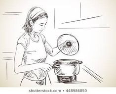 a woman is cooking in the kitchen with an electric pressure cooker on the stove