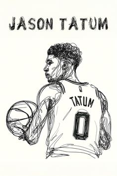 a drawing of a man holding a basketball