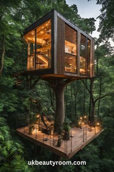 a tree house in the middle of some trees