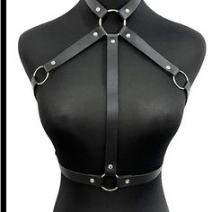 Ring Linked Harness Belt Product Measurement Width:0.7 Inch, Length:39.4 Inch Full Body Leather Harness Women, Leather Harness Aesthetic, Harness Outfit Ideas, Mens Harness Fashion, Skeleton Harness, Woman Harness, Harness Aesthetic, Shigaraki Cosplay