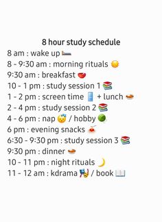 the text reads 8 hour study schedule