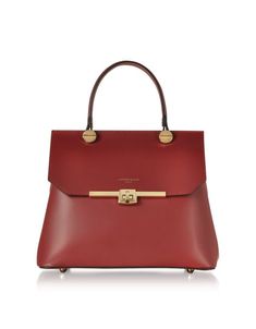 Atlanta Top Handle Satchel Bag With Shoulder Strap crafted in genuine Italian calf leather, is a genuine classic with a modern edge that lends a feminine touch and a sophisticated element to your chic style. Featuring flap top twist lock closure, single top handle with bold screw stud detail, two compartments, center zip divider pocket, detachable shoulder strap, bottom feet and gold tone hardware. Handmade in Italy. 100% Calf Leather  When not being used,  we suggest to avoid storing the bag in humid places or near heat sources.  We suggest to store it in its dust bag. Elegant Burgundy Satchel For Business, Timeless Red Top Handle Shoulder Bag, Elegant Burgundy Bags With Detachable Strap, Elegant Burgundy Double Handle Satchel, Timeless Red Bag With Detachable Strap, Red Top Handle Bag With Smooth Grain, Red Bags With Top Carry Handle For Work, Timeless Red Satchel Shoulder Bag, Red Leather-lined Satchel For Formal Occasions