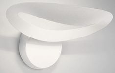 a white object is mounted on the wall with an oval shaped base and curved edges