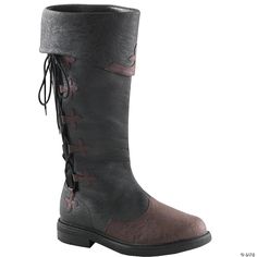 These boots are truly a cut above the normal Pirate boot! Captain's pull-on boots are black distressed leather-look polyurethane with brown decorative trims at heel and toe, along cuff detail, and down the side lace-up feature. These are comfortable, water-resistant and easily cleaned and maintained. One-inch flat heel. Great for any swashbuckling adventurous soul in need of a stylish boot! Captain Boots, Fantasy Shoes, Medieval Boots, Pirate Boots, Wingtip Boots, Pleaser Shoes, Costume Shoes, Stylish Boots, Cuff Detail