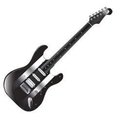 an electric guitar is shown in black and silver colors on a white background with clippings