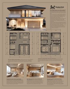 the floor plan for a modern house with lots of windows and lighting on each side