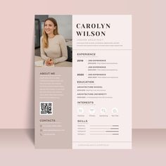 a professional resume template with a photo on the front and back cover, in light pink