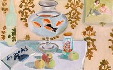 an oil painting of a fish bowl on a table