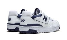 The Women’s New Balance 550 “White/Navy” is the women’s-exclusive colorway of the vintage basketball and lifestyle shoe with a casual vibe.  The New Balance 550’s “White/Navy” colorway gives the popular sneaker a clean look with a white leather construction with smooth leather on the toe and heel and perforated leather on the sides.  A navy “N” logo appears on both sides and navy “NB” branding is found on the heel.  Additional navy detailing is found on the “550” logo on the lateral side of the forefoot and on the “New Balance 550” logo on the tongue.  A white rubber midsole and navy outsole round out the look.  Release date: March 20, 2023 Womens New Balance 550, Best Shoes For Women, New Balance 550 White, New Balance Womens, Balance 550, Trendy Shoes Sneakers, Pretty Shoes Sneakers, Vintage Basketball, Shoes Outfit Fashion