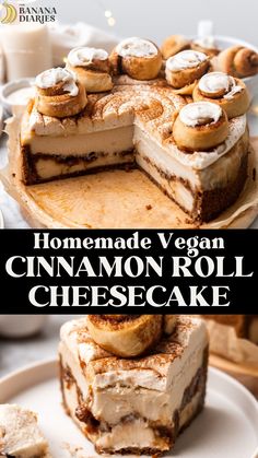 homemade vegan cinnamon roll cheesecake on a plate