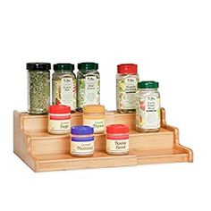 spice rack with spices and seasonings on it