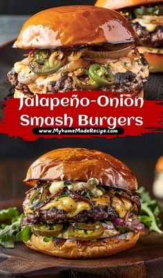 two cheeseburgers with jalapeno - onion smash burgers