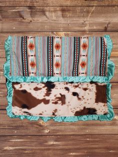 Ruffle Baby Blanket - Mint Aztec and Cow Minky Western Blanket - DBC Baby Bedding Co Ruffled Baby Blanket, Western Blanket, Blanket Western, Clothes Country, Western Blankets, Ruffle Blanket, Baby Clothes Country, Taggie Blanket, Blanket Ideas