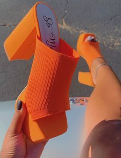 MyNty Orange Orange High Heels For Summer, Trendy Stacked Heel Vacation Heels, Casual Summer Fitted Heels, Casual Orange Heels, Trendy Summer Heels For Day Out, Orange Synthetic Heels For Summer, Casual Orange Heels For Summer, Casual Spring Block Heel Shoes, Casual Block Heel Shoes For Spring