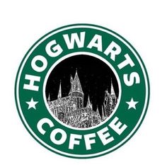 the hogwart's coffee logo is shown in black and white on a green background