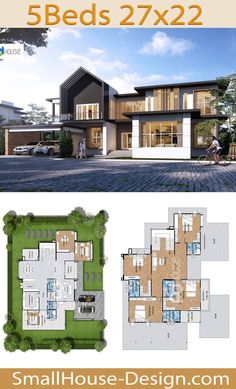 the floor plan for this modern house is very large and has three levels to each level