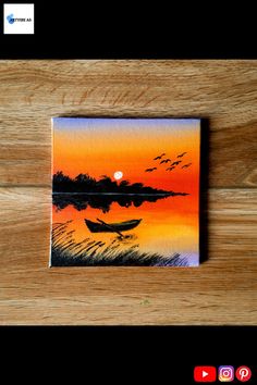 Acrylic Painting 🎨🖌️ Painting Ideas For Guys, Square Canvas Painting, Seascape Acrylic Painting, Sailboat Sunset, Painting Beginners, Sunset Seascape, Painting Gifts, Landscape Painting Tutorial, Handmade Paintings