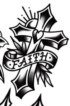 a cross with the word faith on it and an arrow in the middle is shown