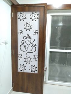 the door is decorated with an image of a monkey