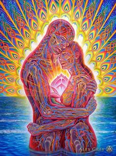 an image of two people sitting in front of the sun with their hands on each other