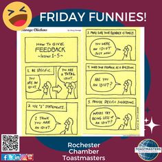 a cartoon comic strip with the words friday funnies written in black and yellow on it