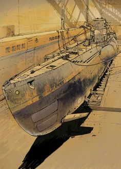 a drawing of a submarine sitting on the ground