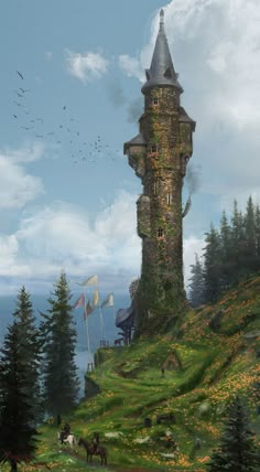 a painting of a castle on top of a hill