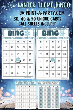 the winter themed printable party game is shown